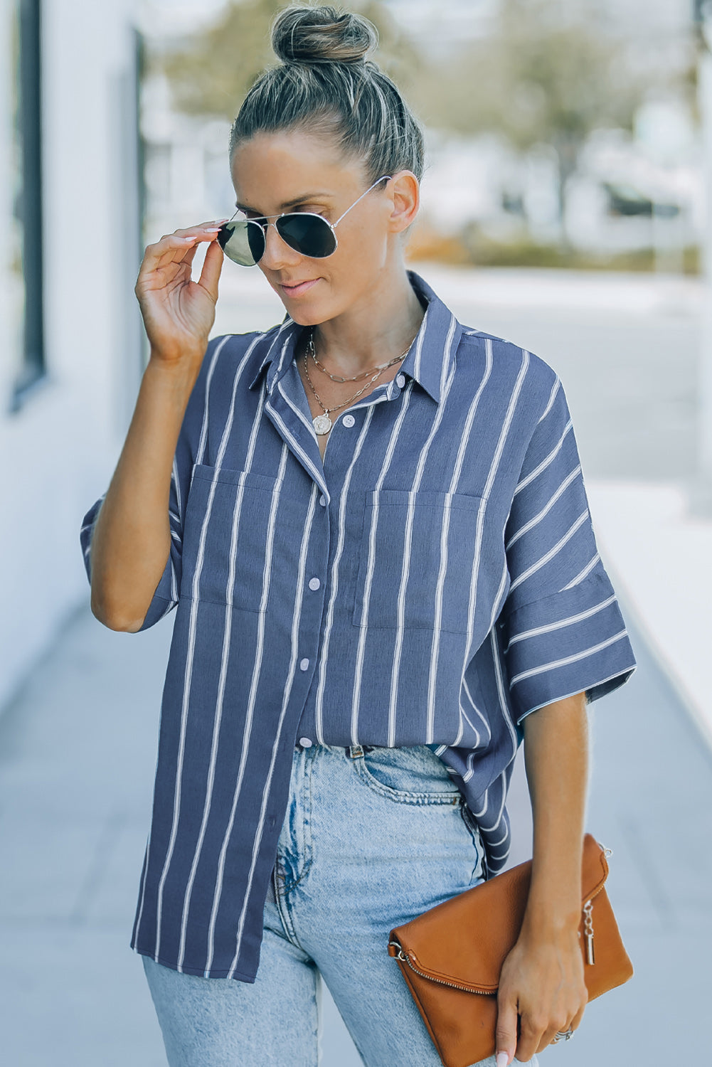 Blue Pocketed Striped Shirt