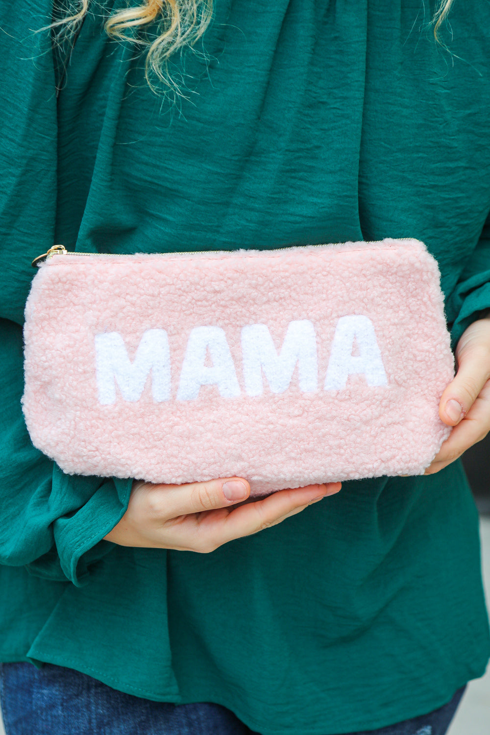 Blush "Mama" Sherpa Zipper Bag - Craze Trends