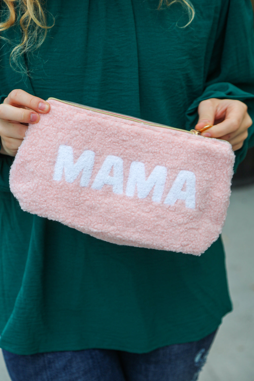 Blush "Mama" Sherpa Zipper Bag - Craze Trends