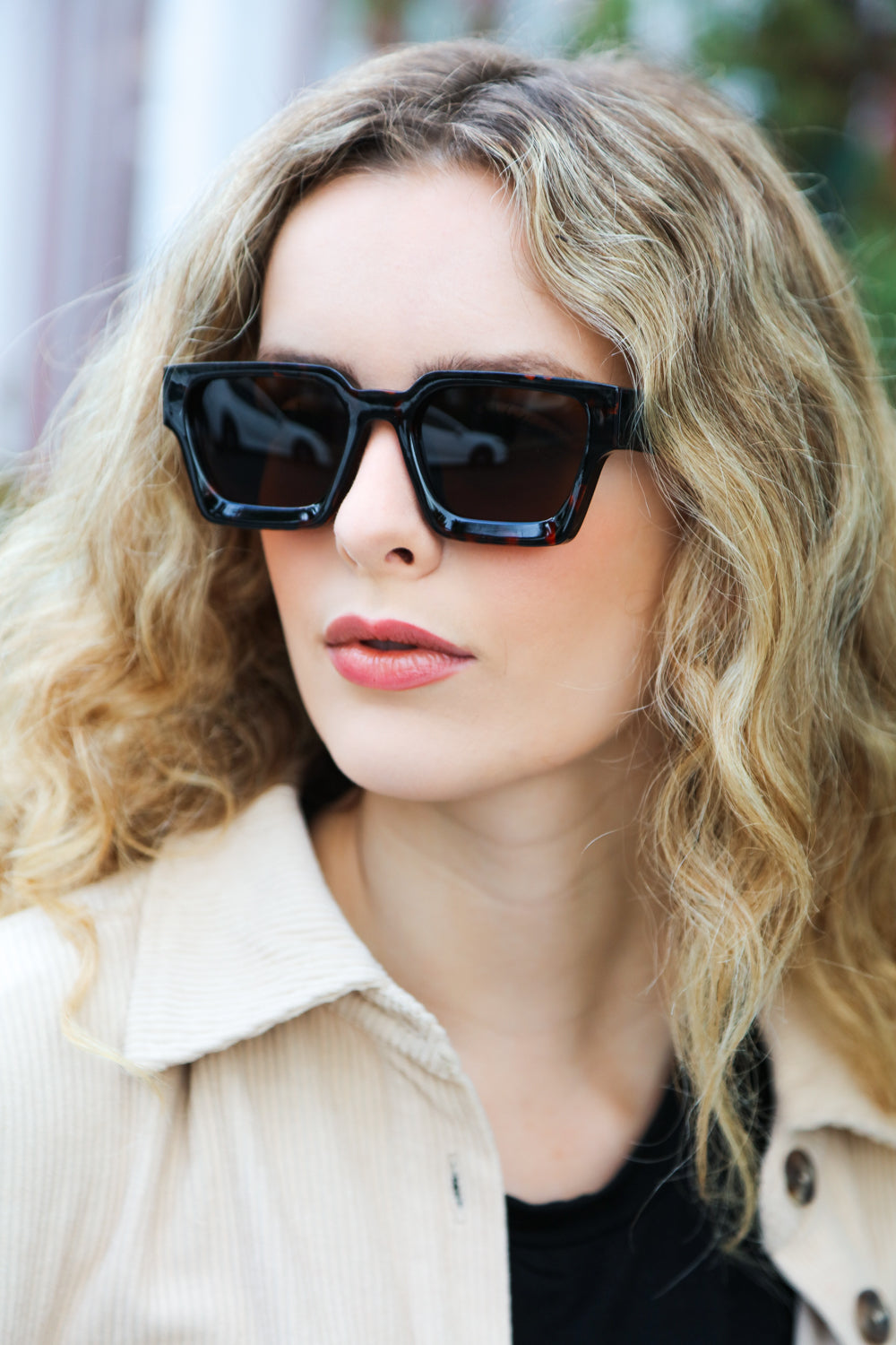 Tortoise Shell Thick Frame Rectangle Sunglasses - Craze Trends