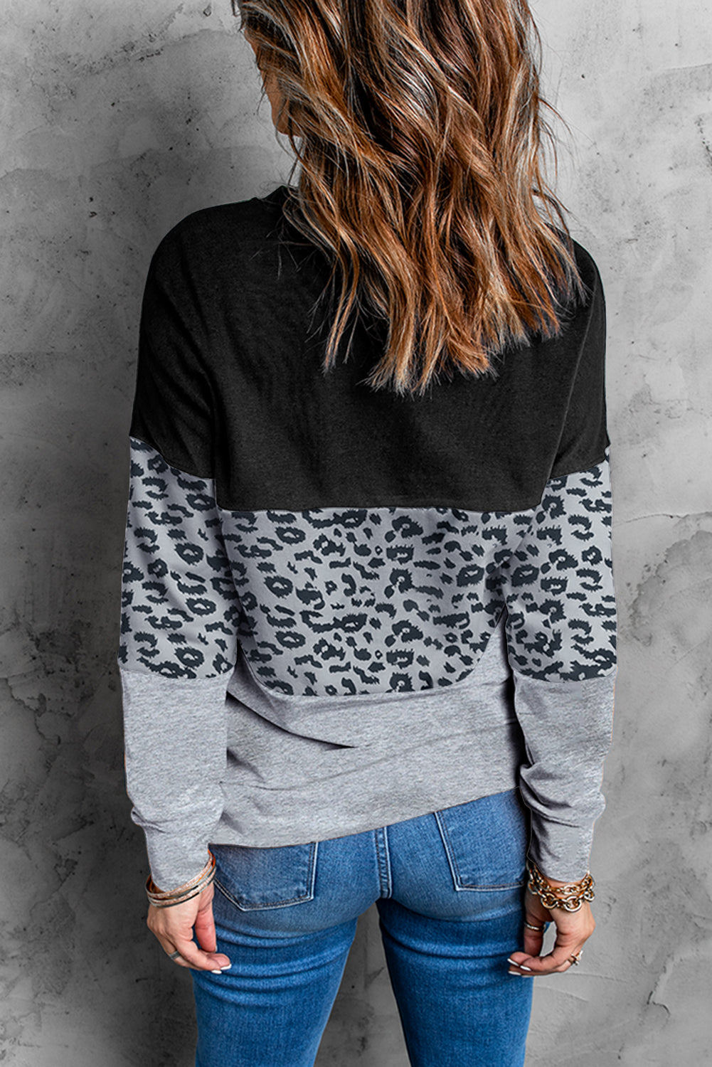 Colorblock Gray Contrast Stitching Sweatshirt with Slits