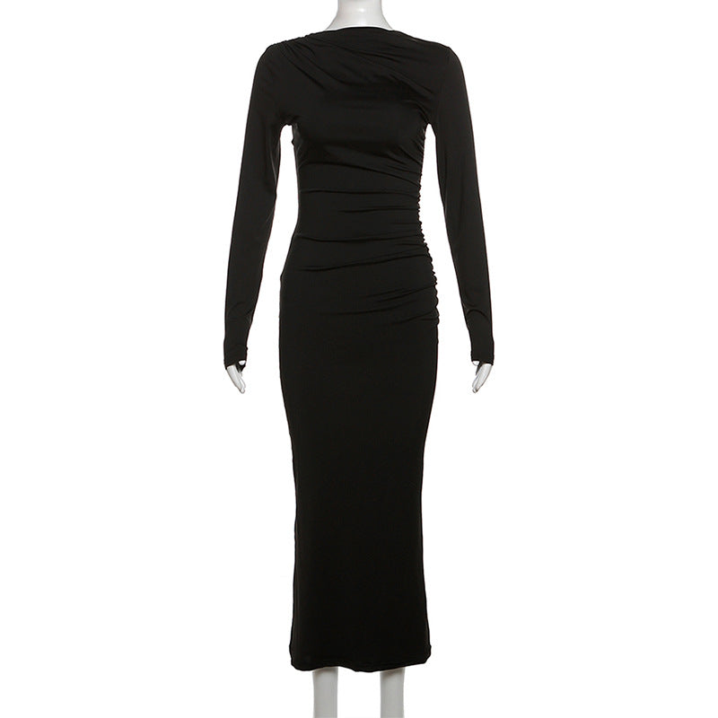 Autumn Winter Women Clothing Round Neck Long Sleeve Slim Sheath Solid - Craze Trends