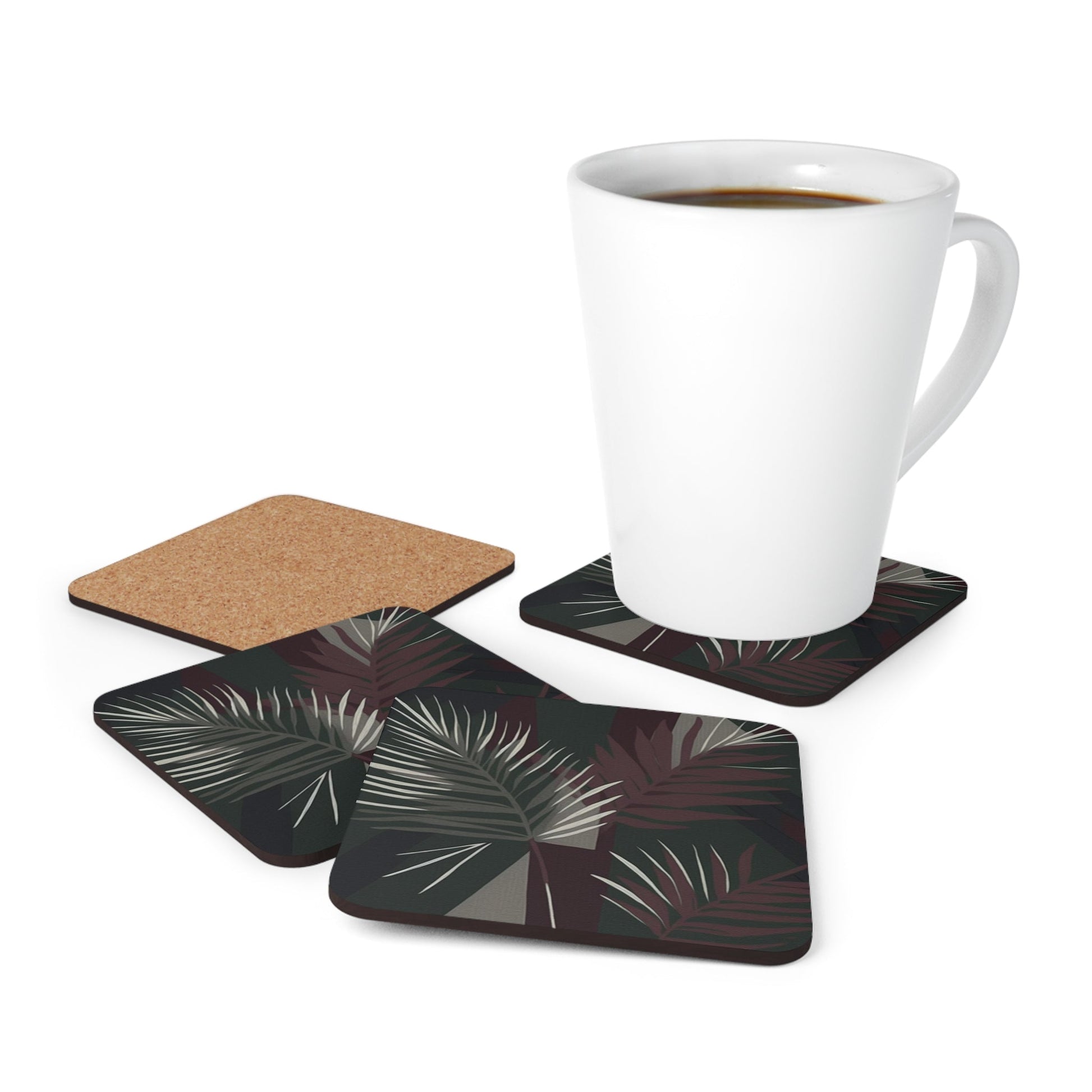 Coaster Set Of 4 For Drinks Palm Tree Leaves Maroon Green Background M - Craze Trends