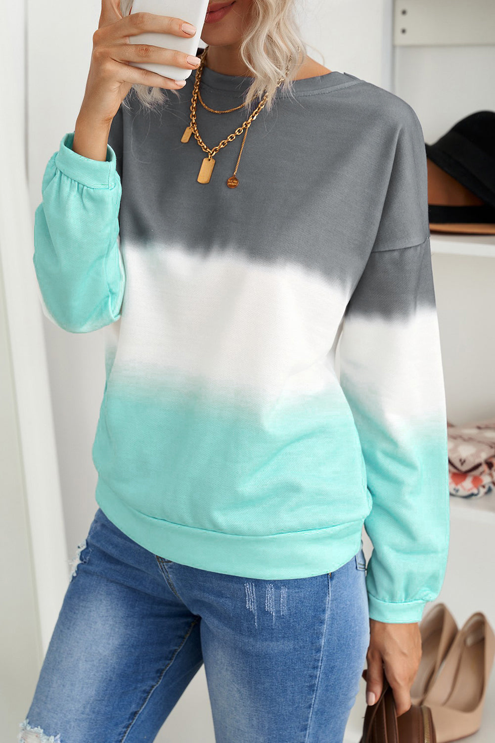 Black Color Block Tie Dye Pullover Sweatshirt