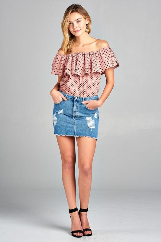 Women's Double Ruffle Off Shoulder Polka Dot Top - Craze Trends