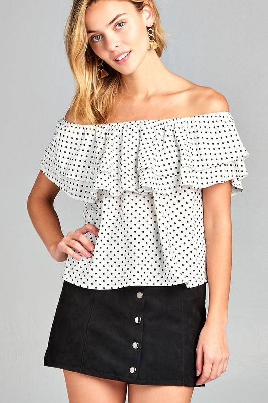 Women's Double Ruffle Off Shoulder Polka Dot Top - Craze Trends