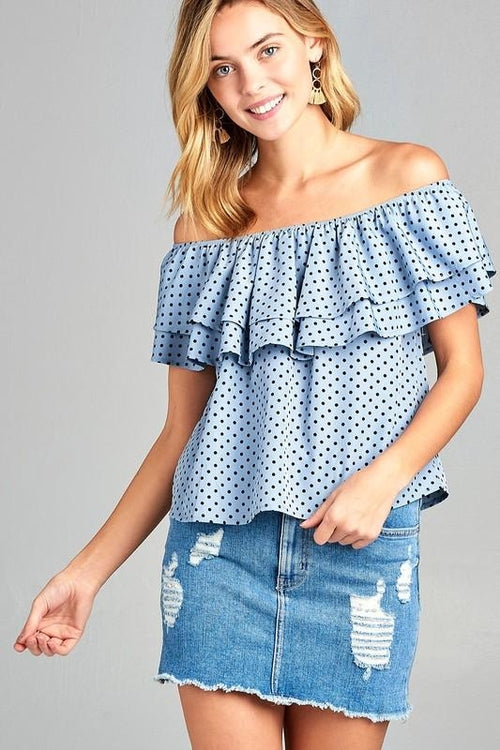 Women's Double Ruffle Off Shoulder Polka Dot Top - Craze Trends