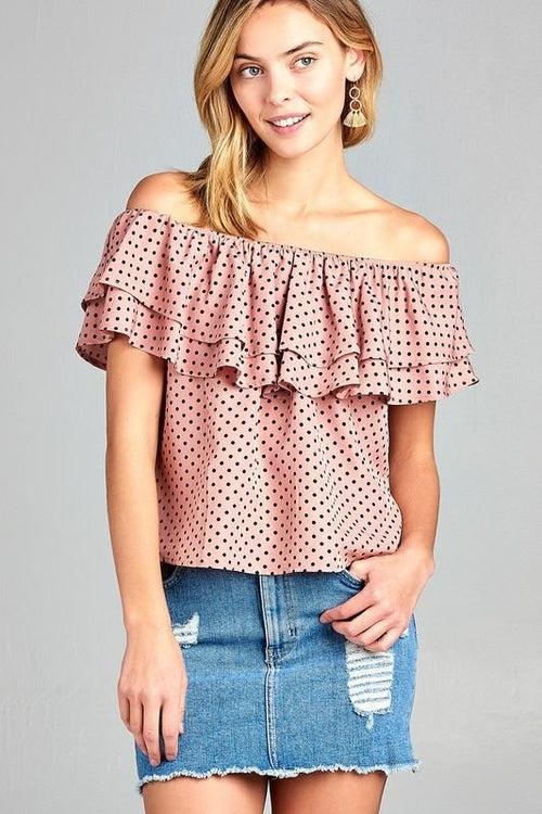 Women's Double Ruffle Off Shoulder Polka Dot Top - Craze Trends