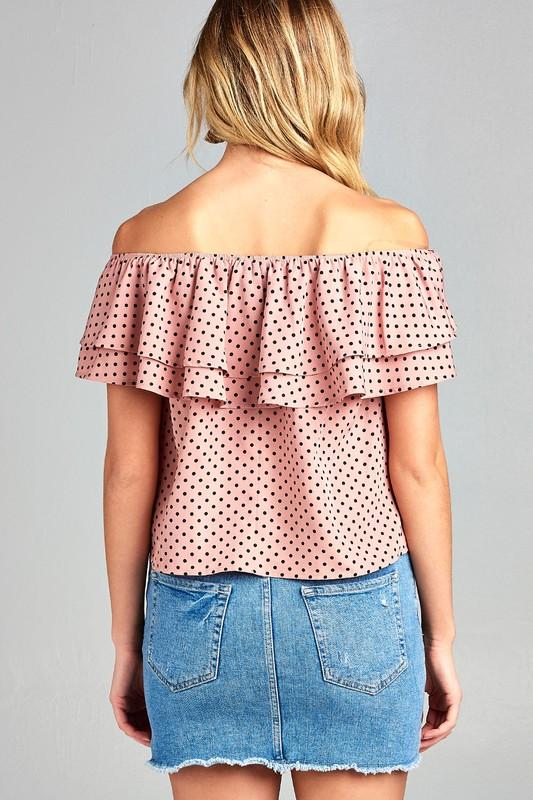 Women's Double Ruffle Off Shoulder Polka Dot Top - Craze Trends