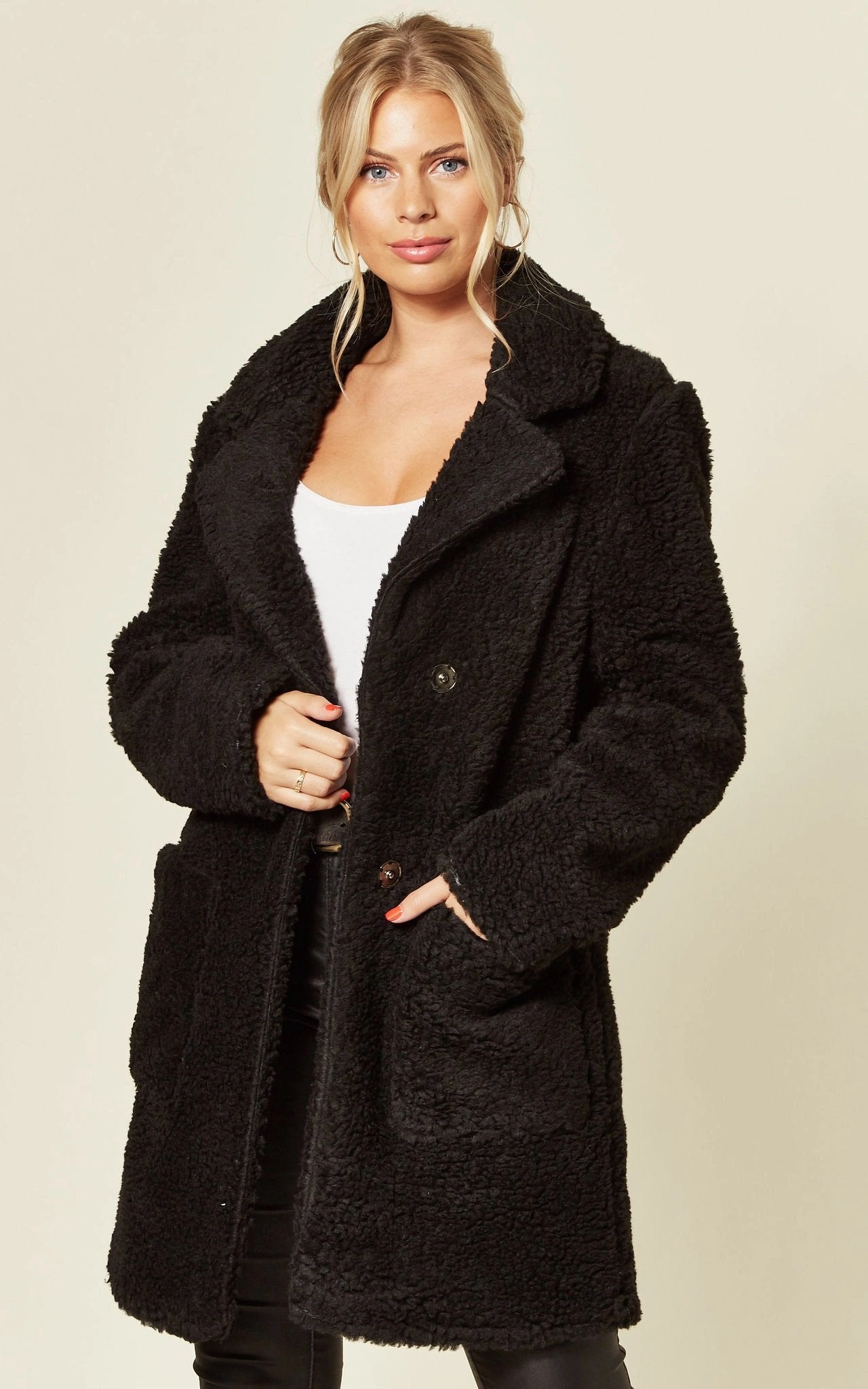 Stud Button Borg Teddy Coat (1905) - Craze Trends