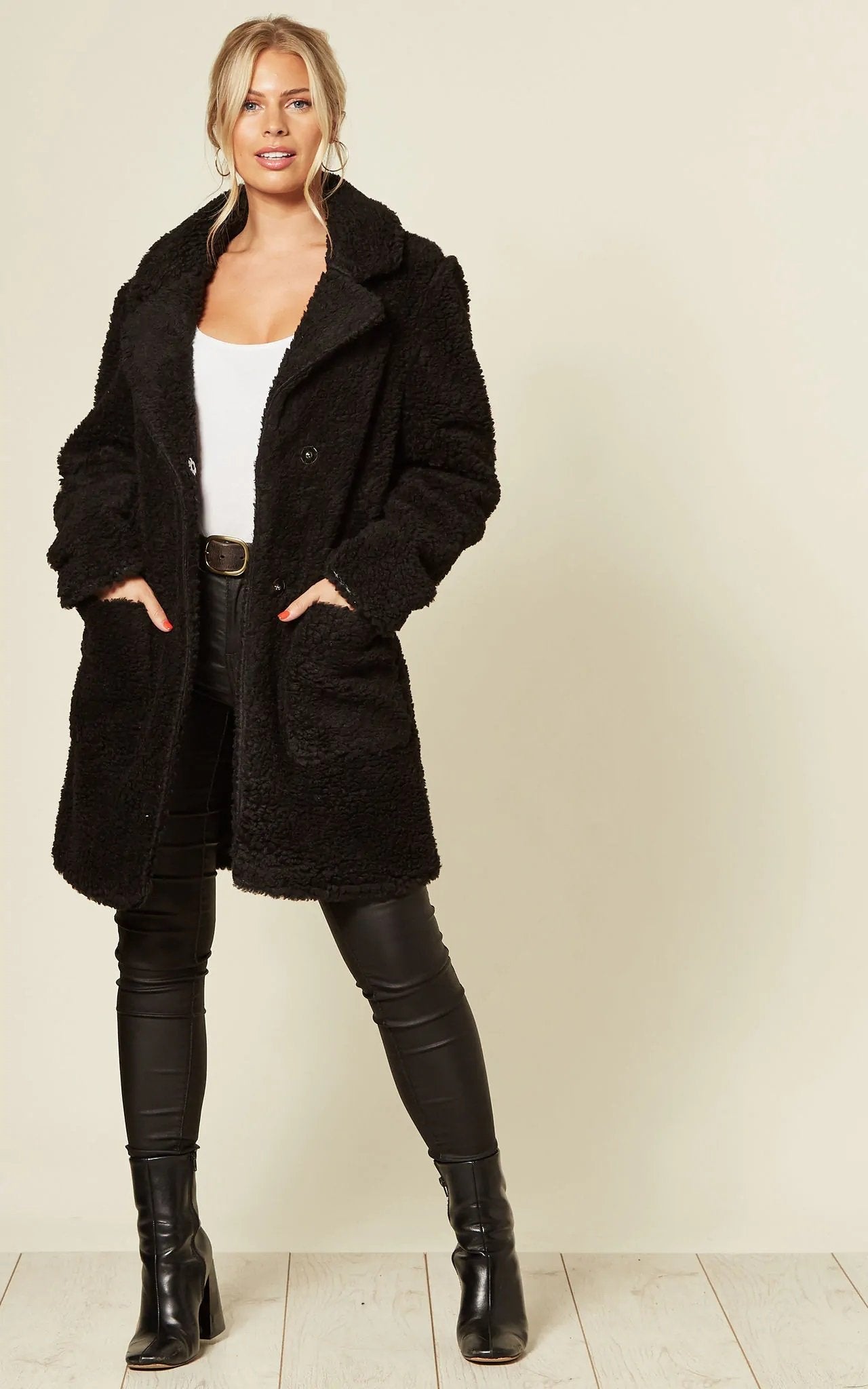 Stud Button Borg Teddy Coat (1905) - Craze Trends