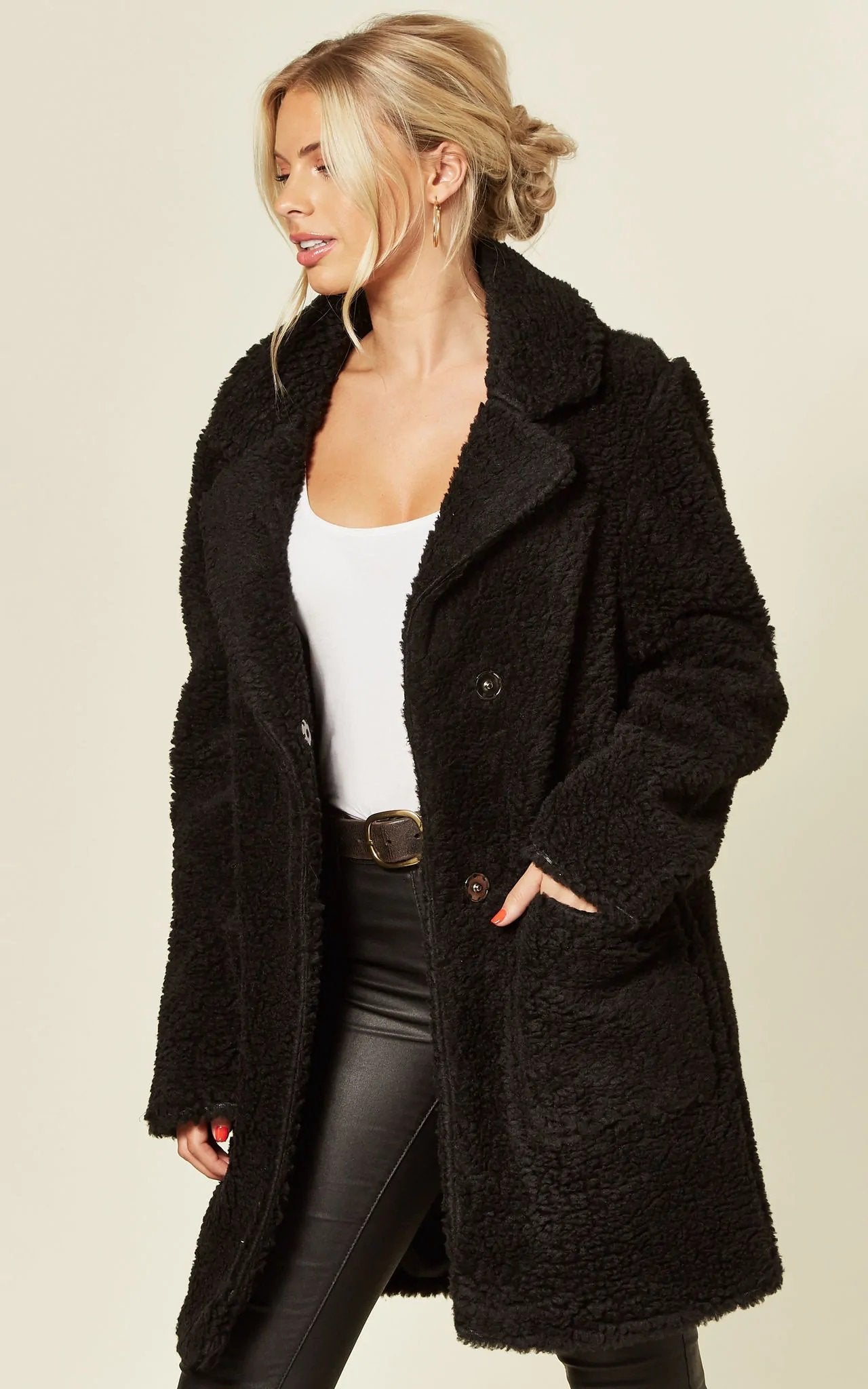 Stud Button Borg Teddy Coat (1905) - Craze Trends