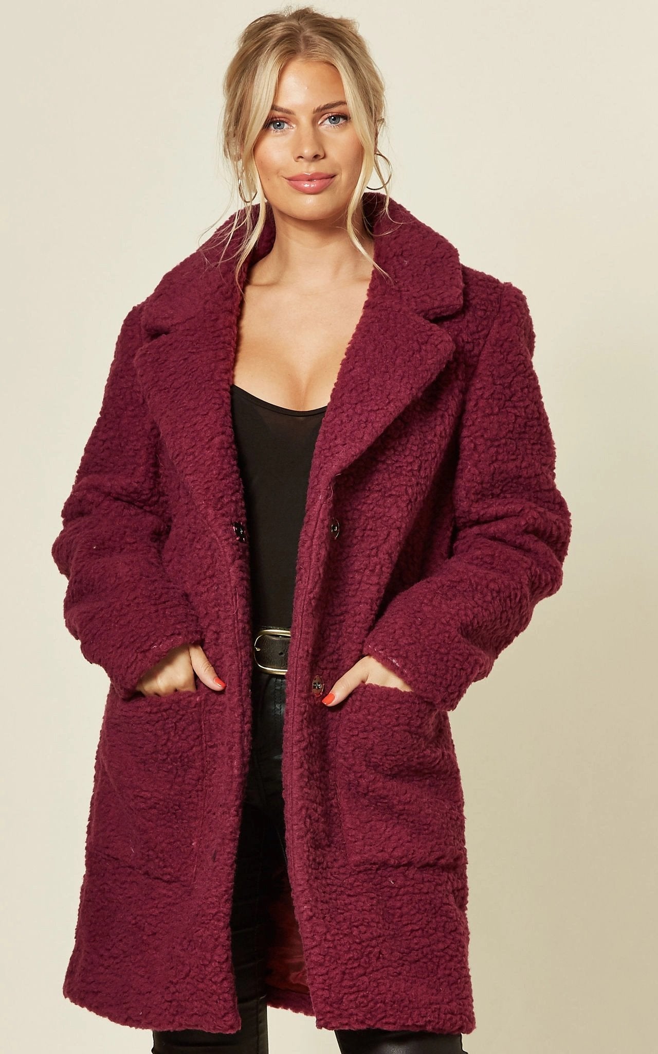 Stud Button Borg Teddy Coat (1905) - Craze Trends