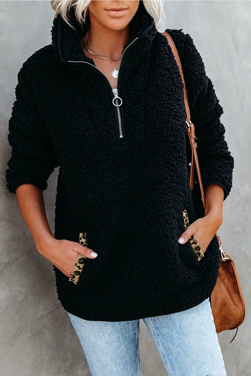 Pocketed Sherpa Pullover Sweatshirt