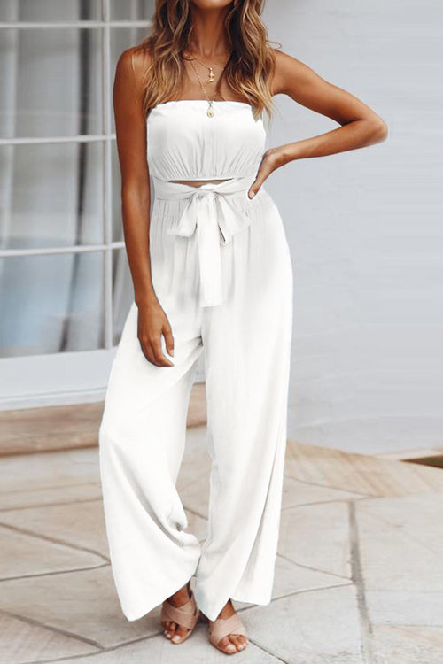 Tied Cutout Tube Wide Leg Jumpsuit - Craze Trends