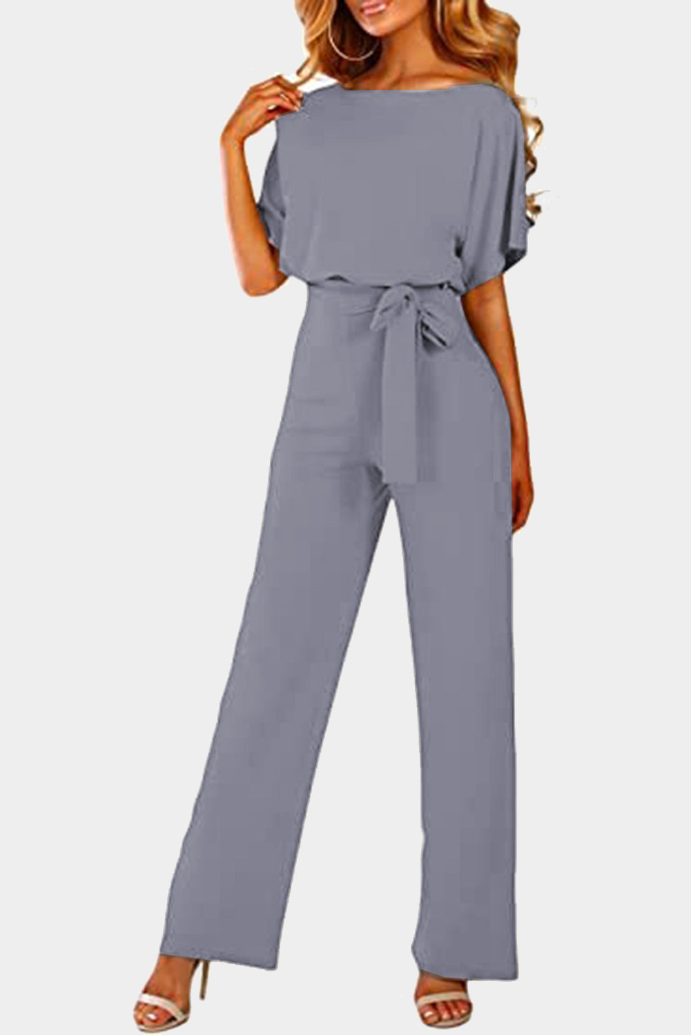 Blue Oh So Glam Belted Wide Leg Jumpsuit