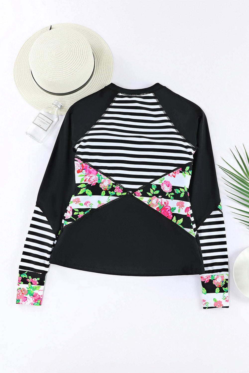 color Zip Up Neckline Color Block Rashguard Top