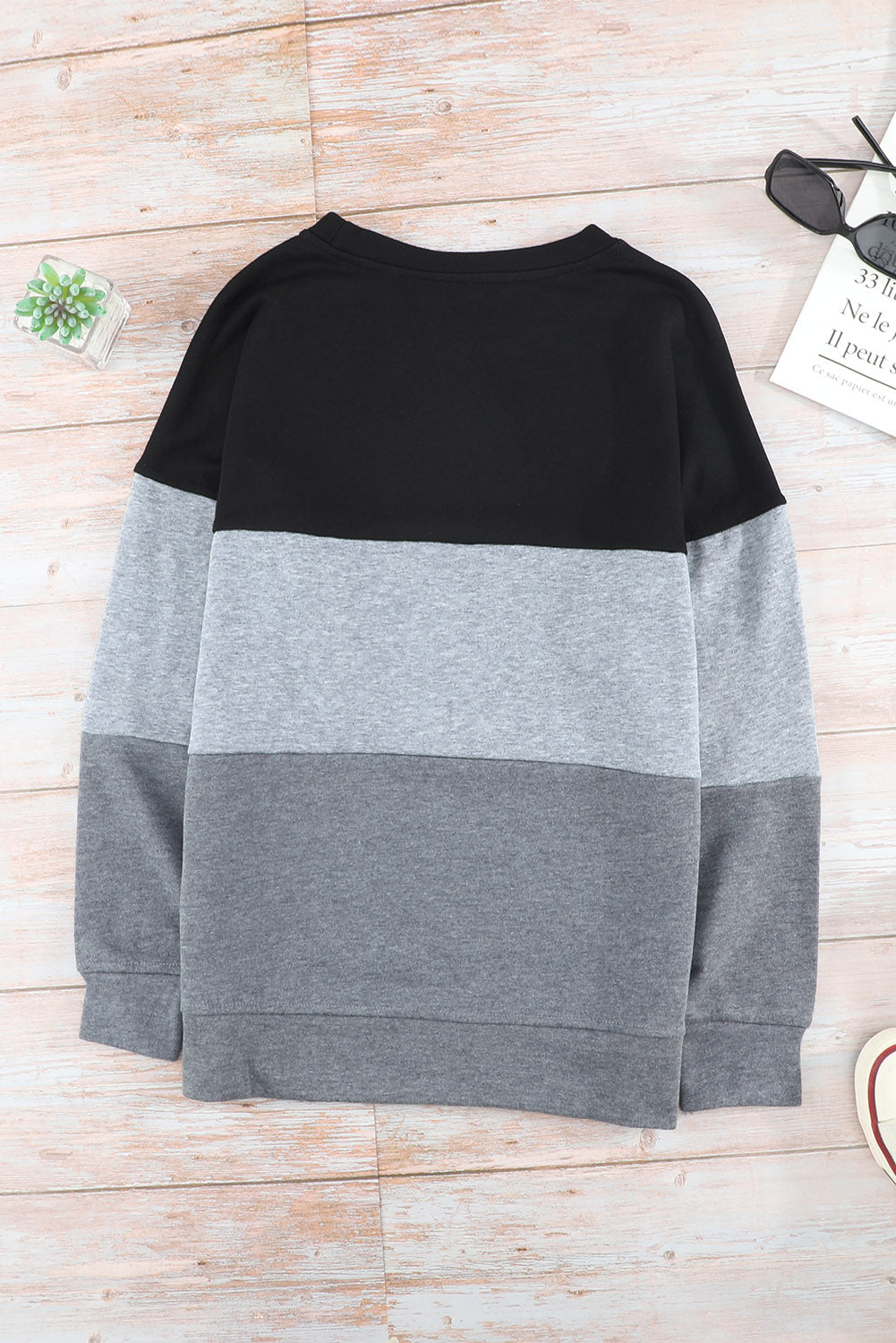 Colorblock Gray Contrast Stitching Sweatshirt with Slits