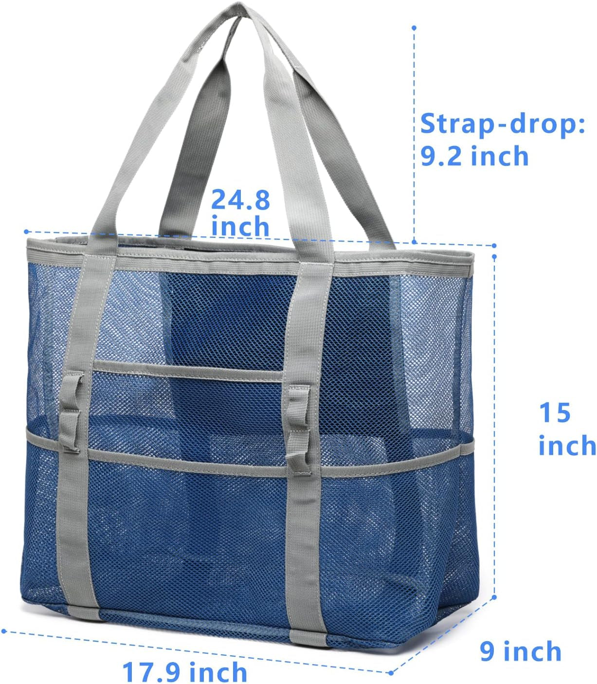 Mesh Beach Bag Family - Beach Tote 9 Pockets Beach Towel Bag