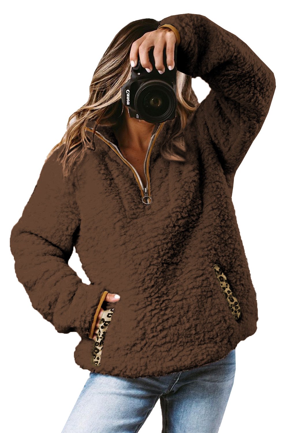 Pocketed Sherpa Pullover Sweatshirt