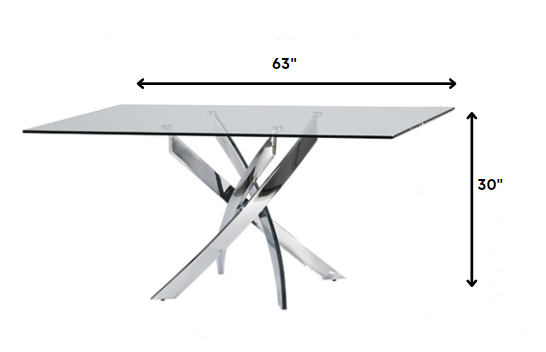 30inches Glass and Steel Rectangular Dining Table