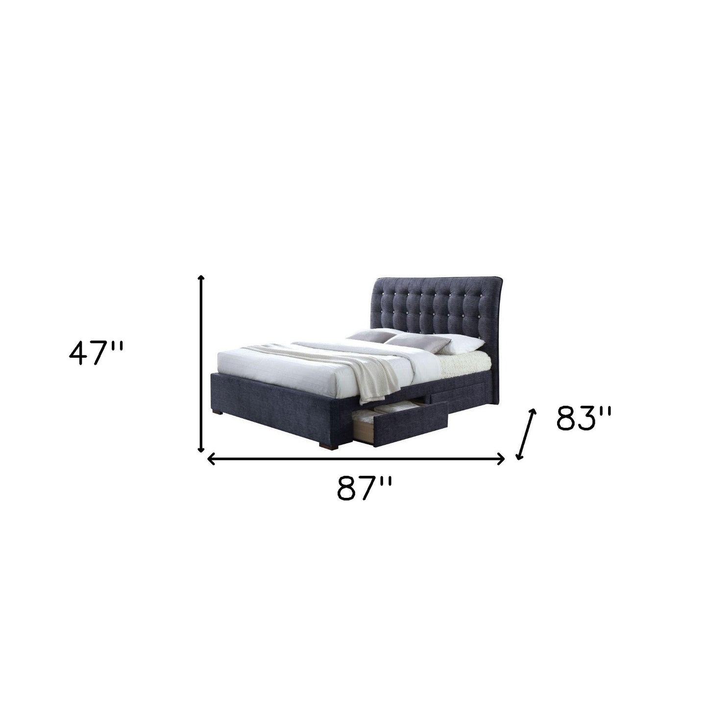 87inches X 83inches X 47inches Dark Gray Fabric King Bed With Storage