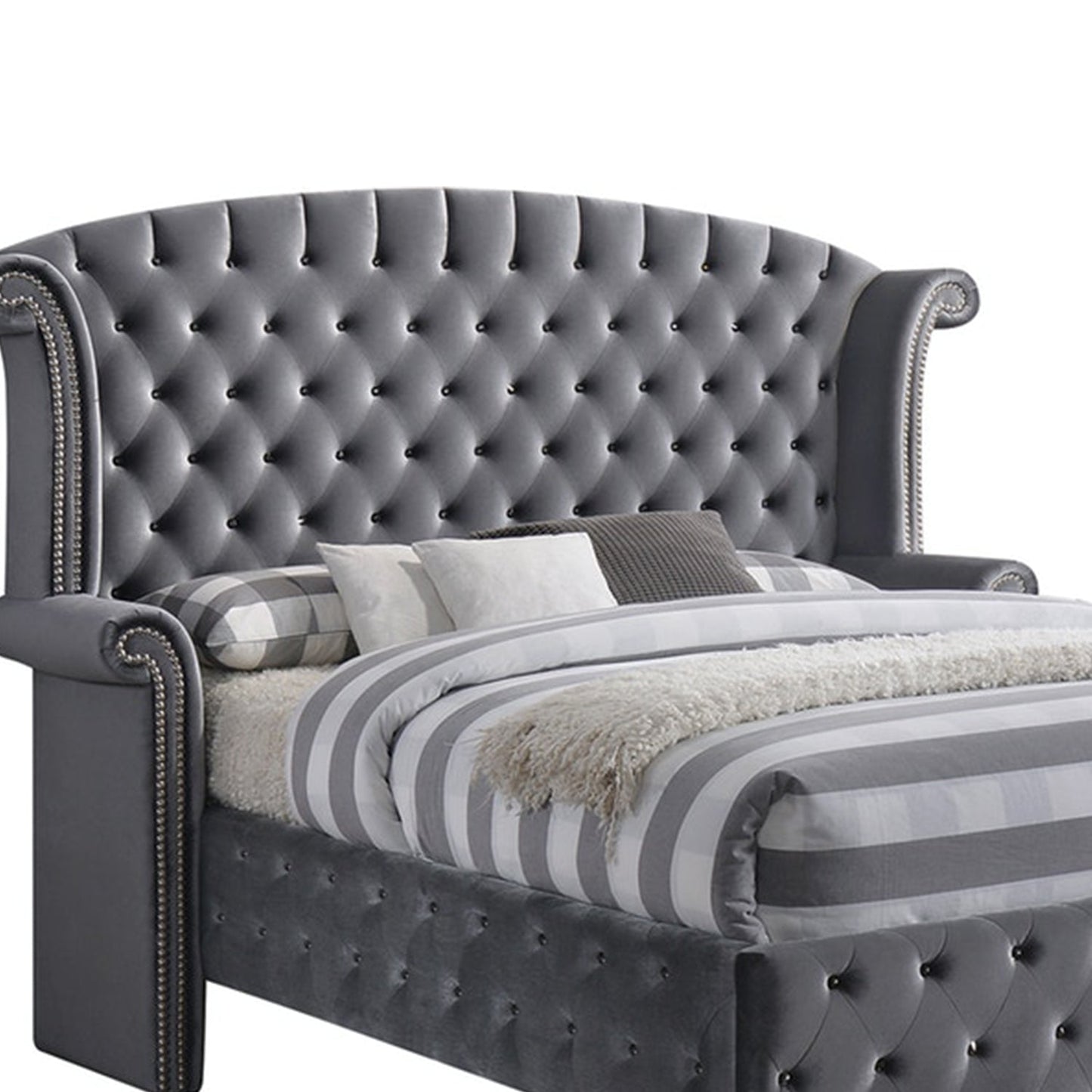 86inches X 87inches X 66inches Gray Velvet Queen Bed