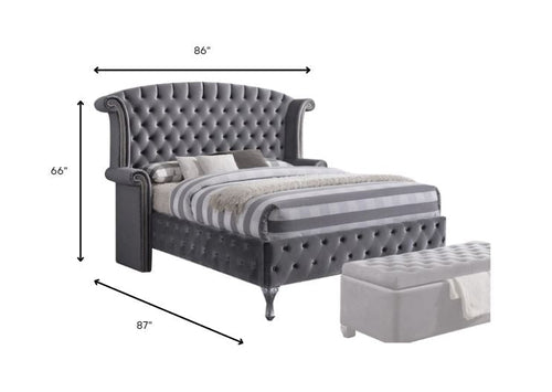 86inches X 87inches X 66inches Gray Velvet Queen Bed