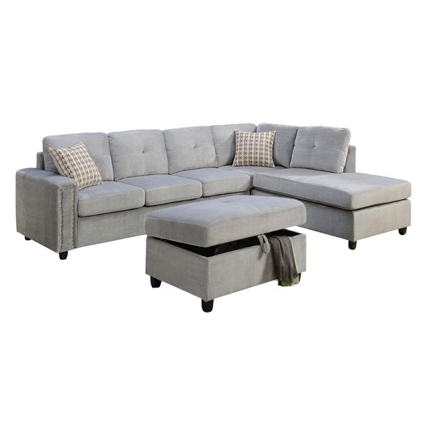 78inches X 33inches X 36inches Gray Velvet Reversible Sectional Sofa