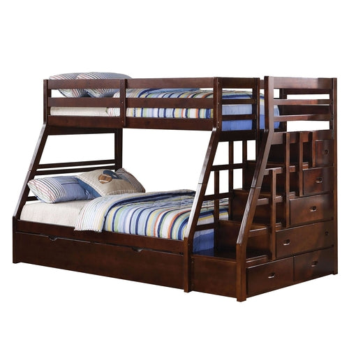 98inches X 56inches X 65inches Espresso Pine Wood Bunk Bed (Twin/Full) - Craze Trends