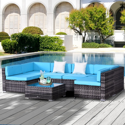 Outsunny 7 Piece Rattan Sofa Set Outdoor Furniture Patio Set - Craze Trends