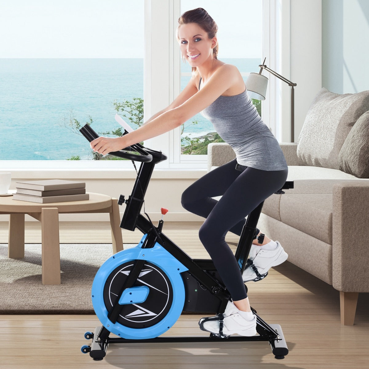 Soozier Upright Stationary Exercise Bike Belt Drive Home Gym Indoor - Craze Trends