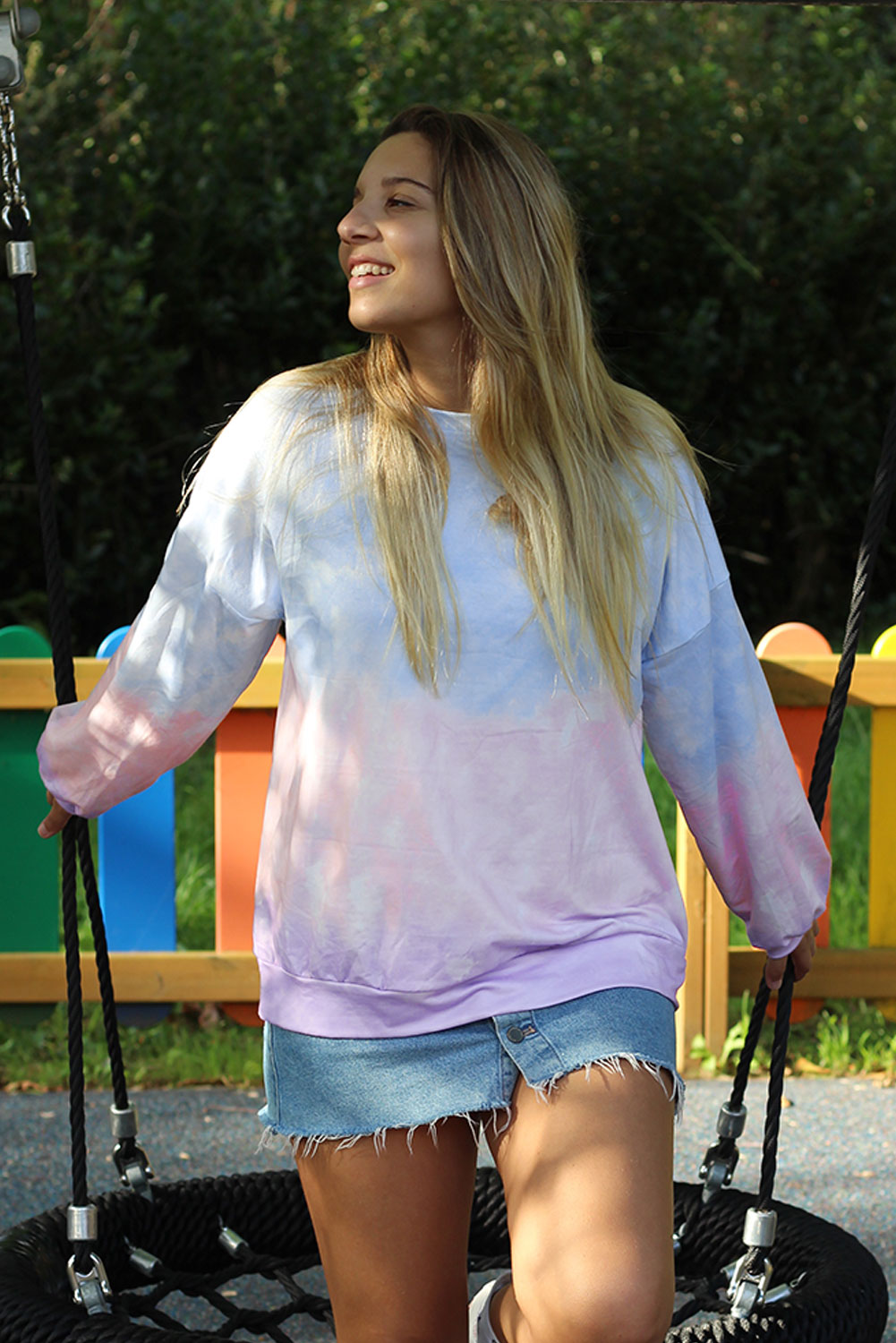 Black Color Block Tie Dye Pullover Sweatshirt