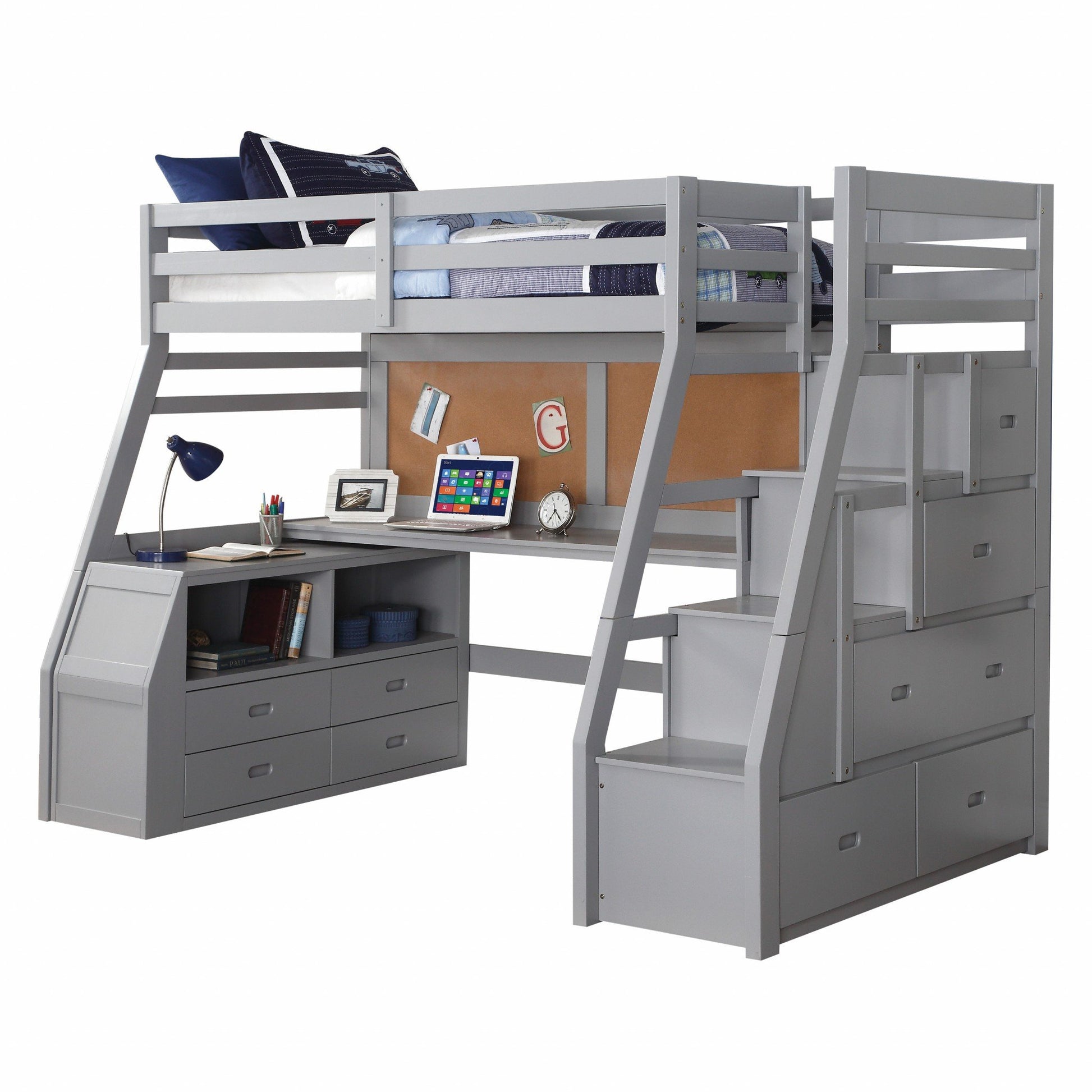 Twin Size Gray Finish Pine Wood Loft Bed - Craze Trends