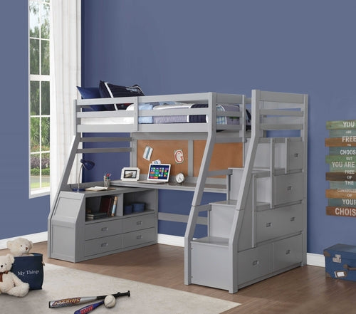 Twin Size Gray Finish Pine Wood Loft Bed - Craze Trends