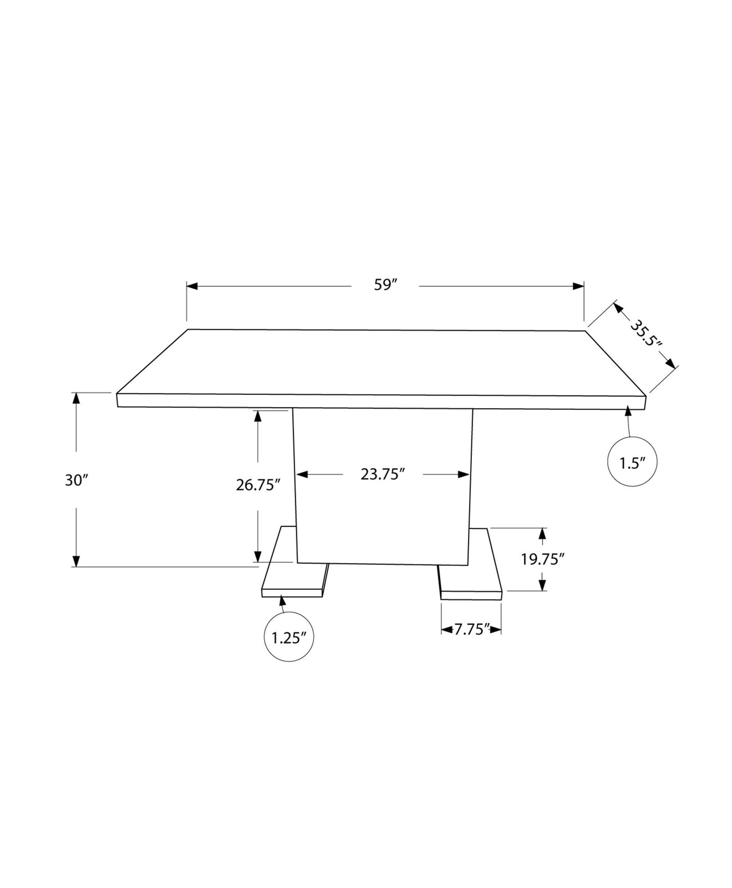 35.5inches x 59inches x 30inches White Metal  Dining Table