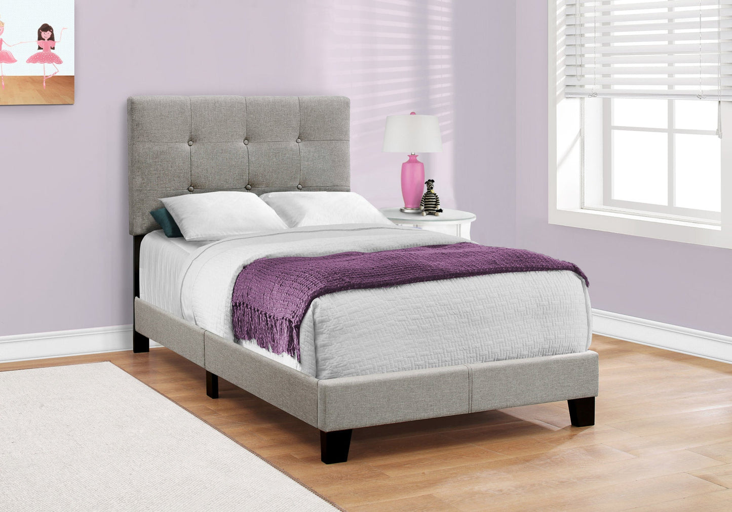 45.75inches Solid Wood MDF Foam and Linen Twin Size Bed