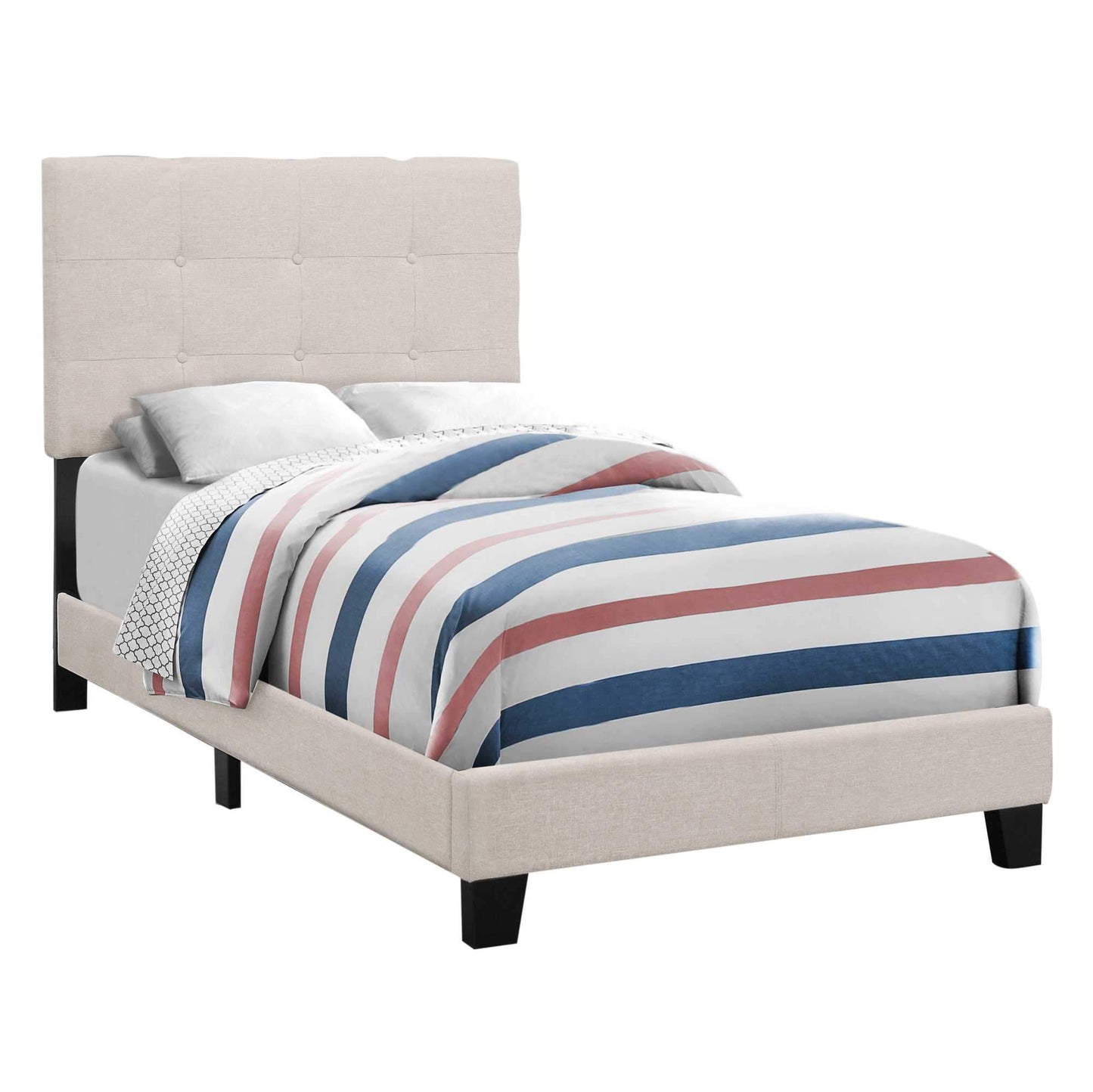 45.75inches Solid Wood MDF Foam and Linen Twin Size Bed