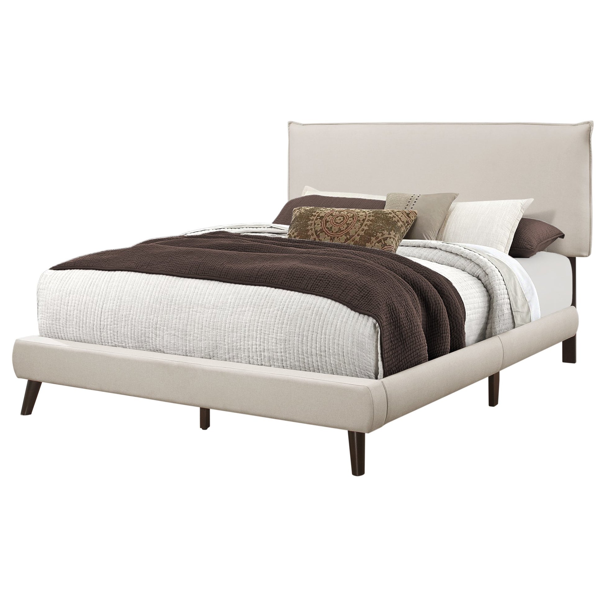 70.25" x 87.25" x 47.25" Beige Foam Solid Wood Linen Queen Size Bed - Craze Trends