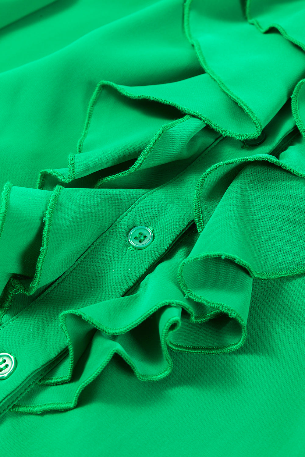 Bright Green Ruffles Cascading V Neck Shirt