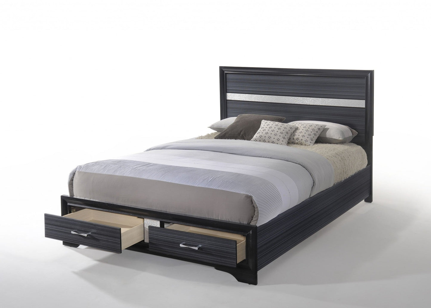 63inches X 84inches X 50inches Black Wood Queen Bed wStorage