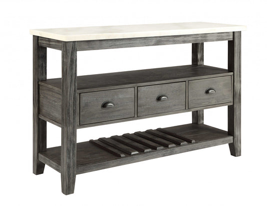 18inches X 54inches X 36inches White Marble Gray Oak Wood Server