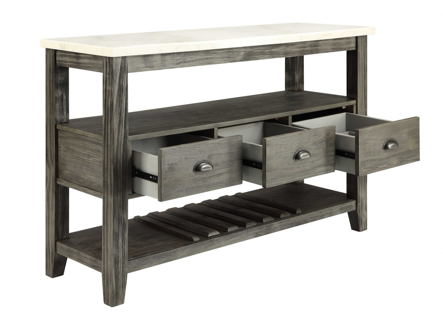 18inches X 54inches X 36inches White Marble Gray Oak Wood Server