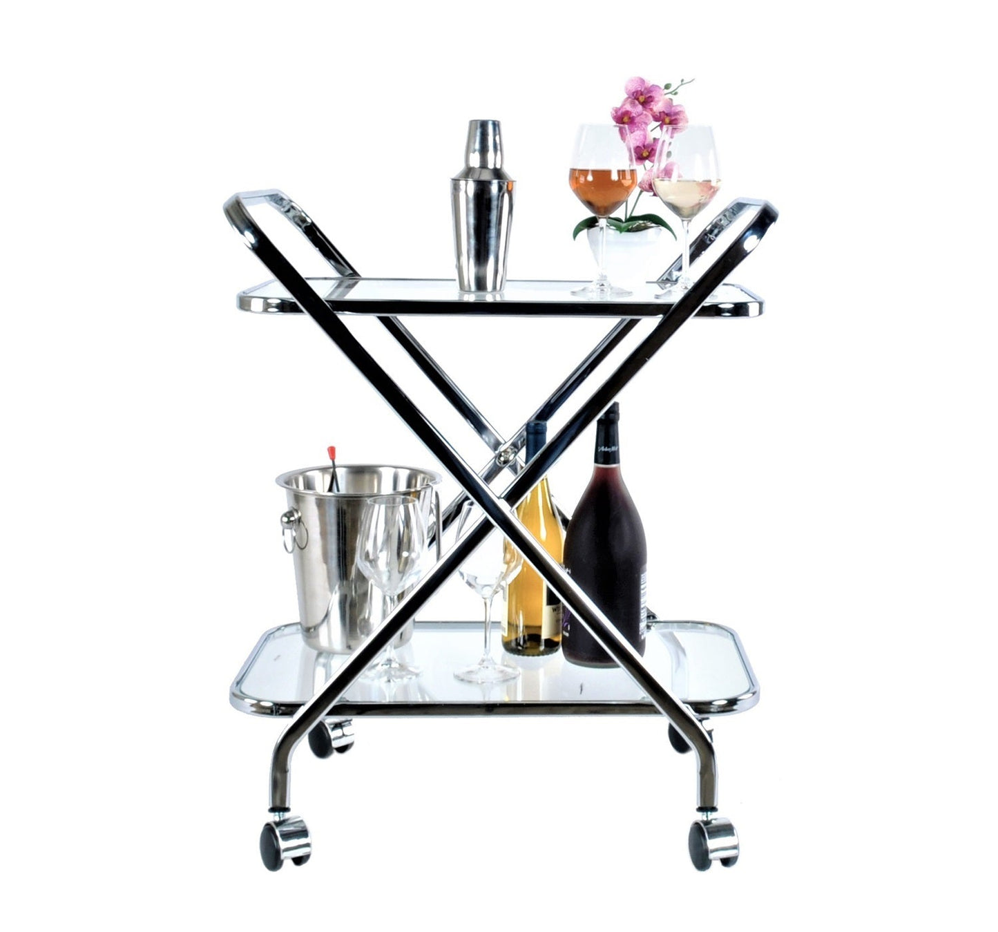 16.5inches x 26.25inches x 30.5inches Chrome XShape  Bar Cart