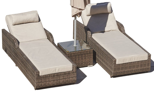 78inches X 29inches X 35inches Brown 3Piece Outdoor Arm Chaise Lounge