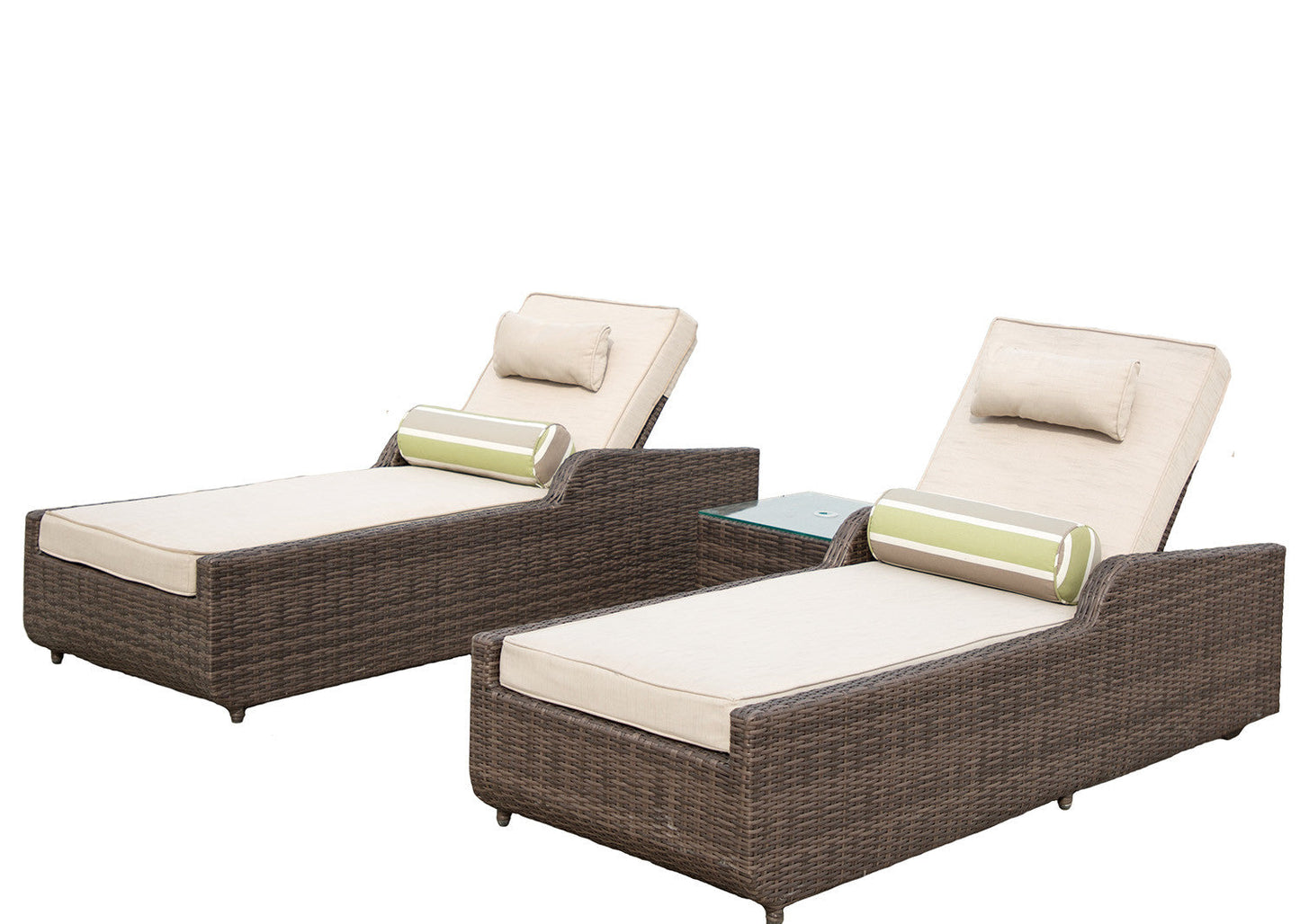 78inches X 29inches X 35inches Brown 3Piece Outdoor Arm Chaise Lounge