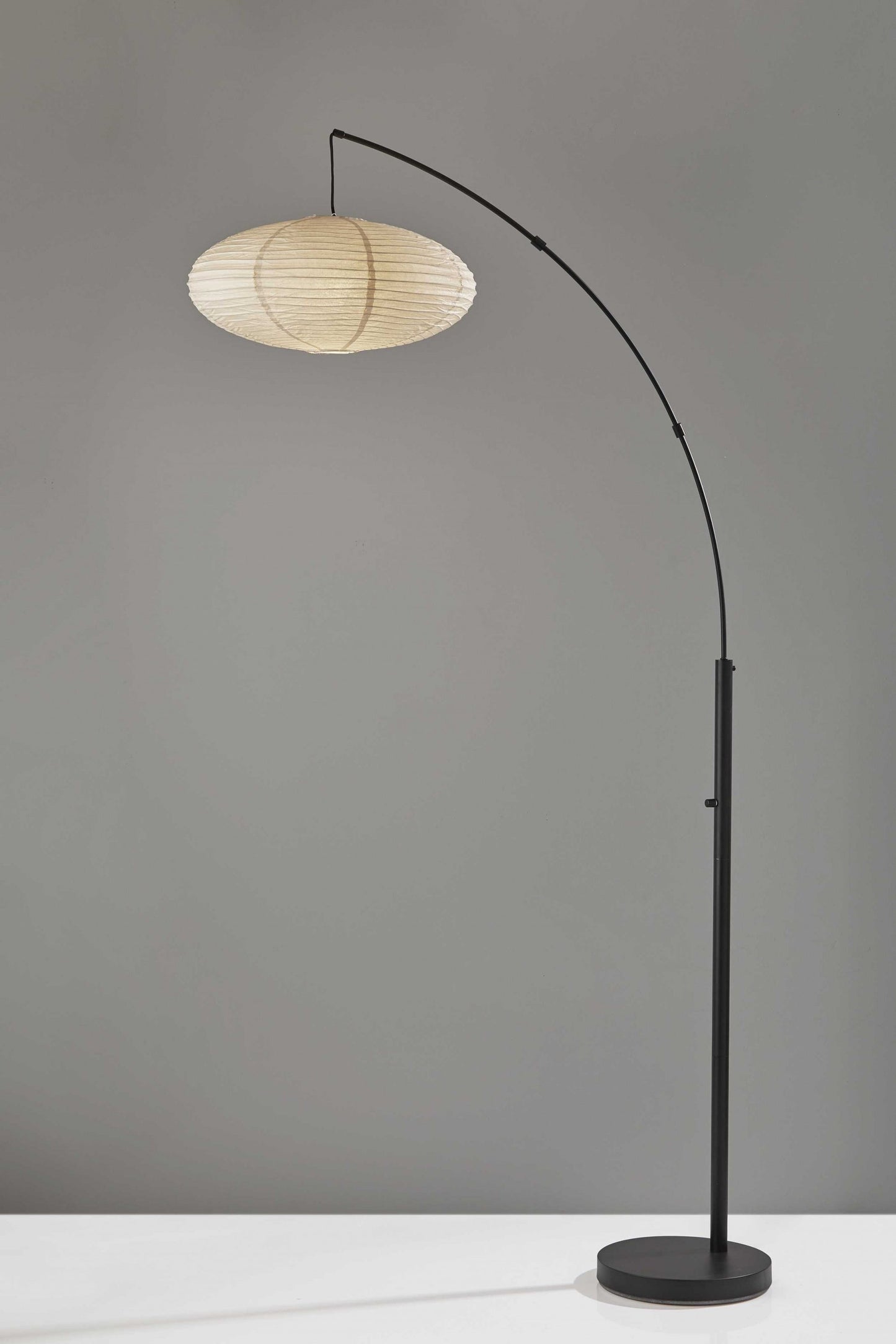 Paper Lantern Floor Lamp Black Metal Crescent Arm