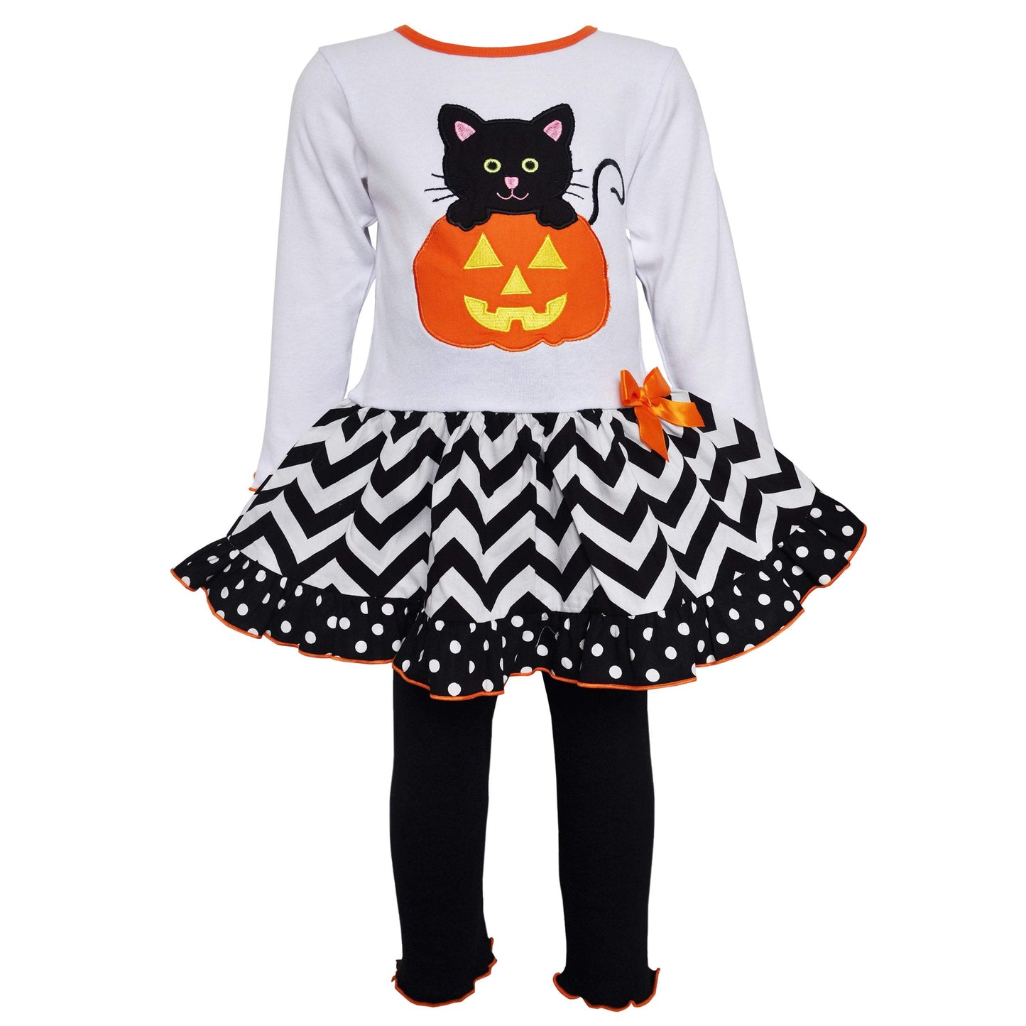 AnnLoren Girls' Halloween Pumpkin and Kitten Knit Dress Set - Craze Trends