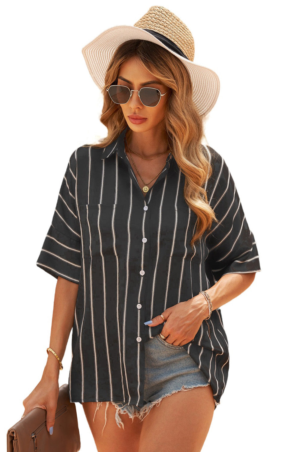 Blue Pocketed Striped Shirt