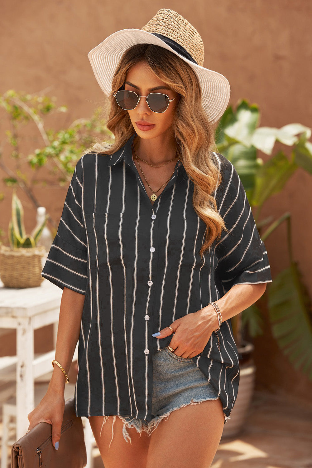 Blue Pocketed Striped Shirt